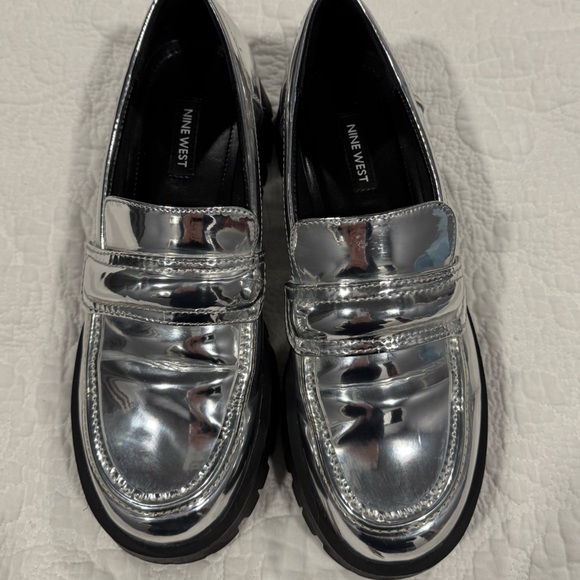 Nine West Metallic Silver Loafers - Picture 6 of 9